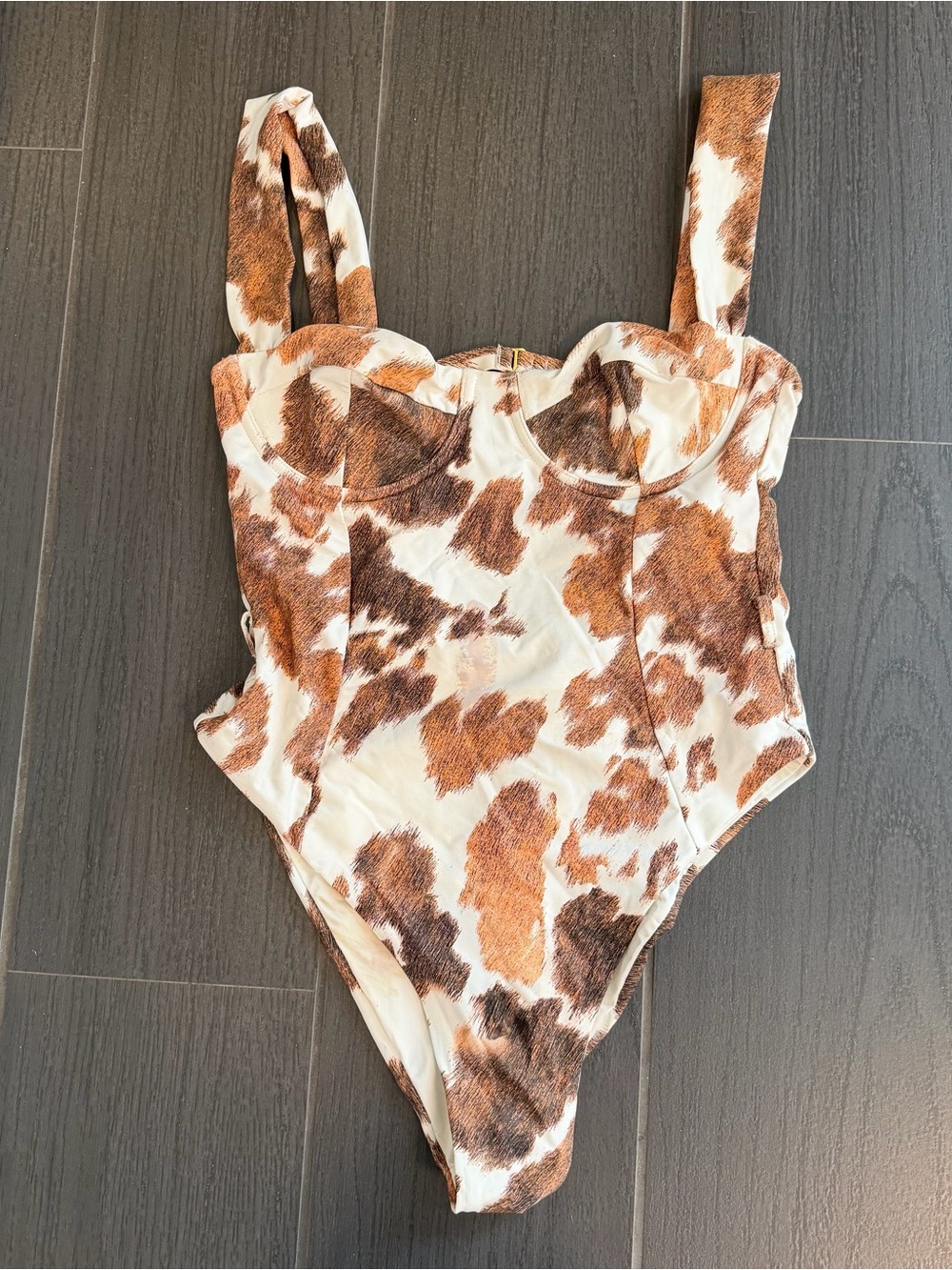 WeWoreWhat Cream and Brown Cow-Print One-Piece